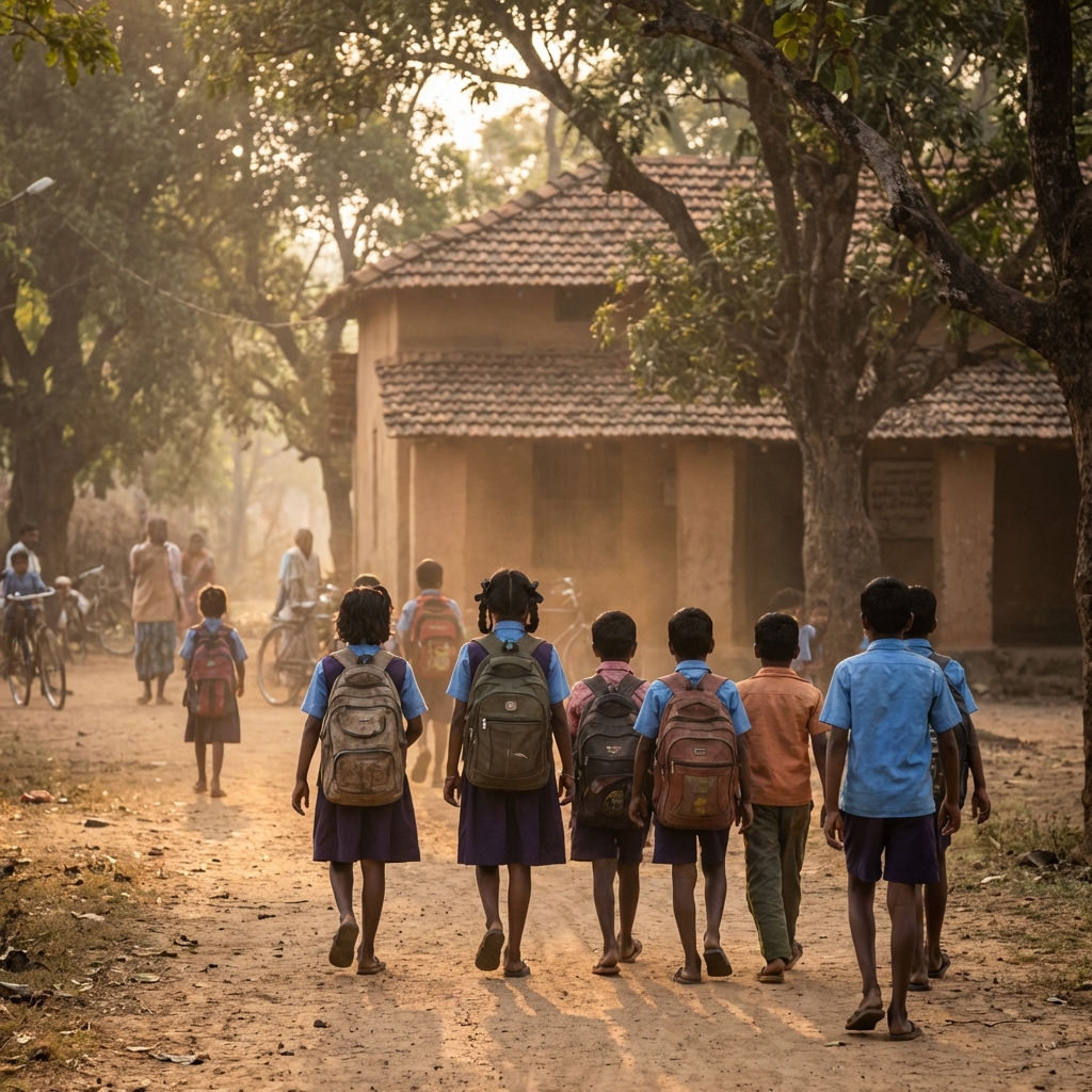 Morning scene at a rural Odisha school
